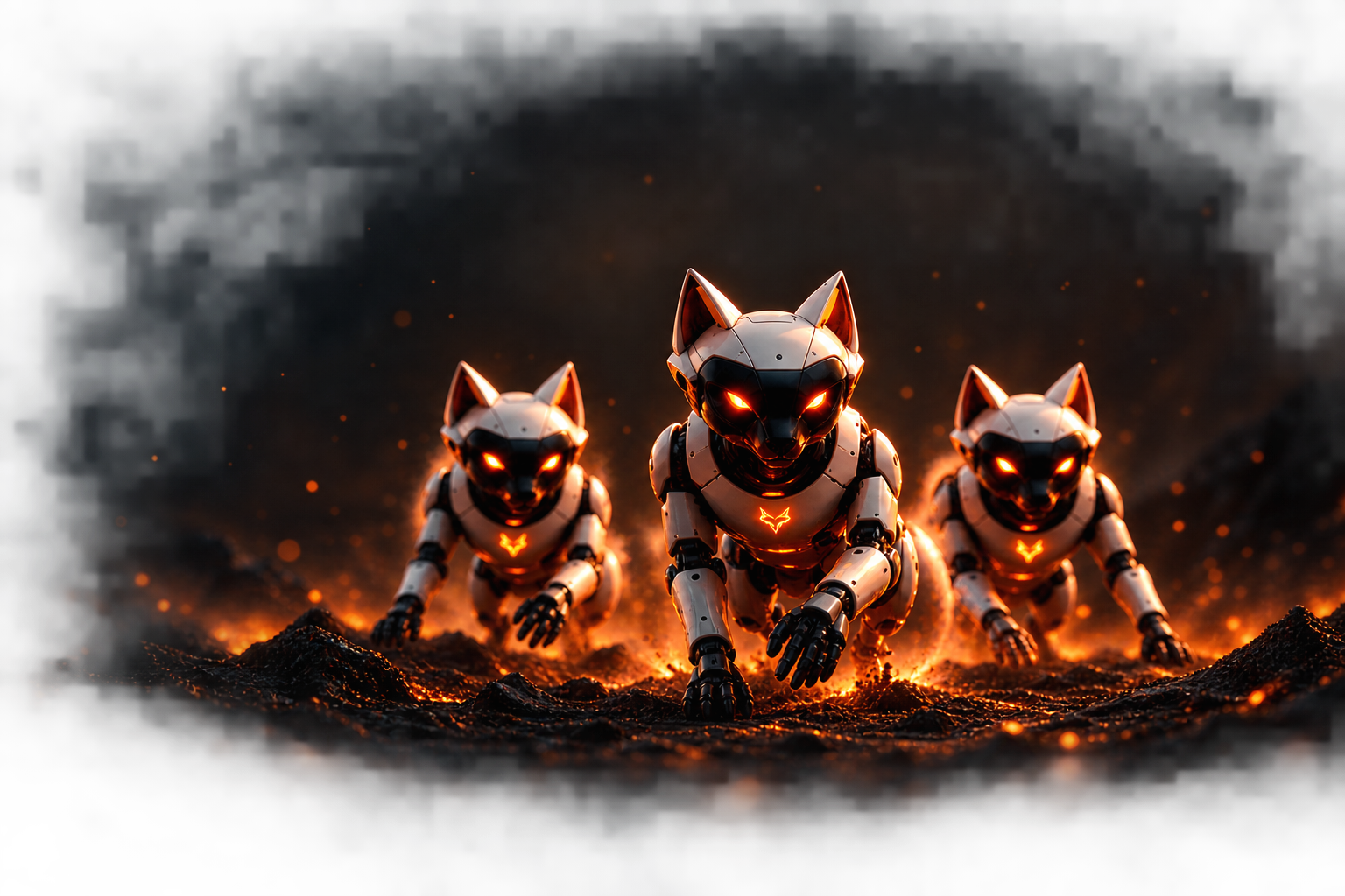 Three futuristic fox-bot AI agents